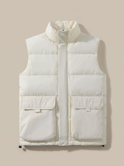 Women's Quilted High-Neck Zip-Up Puffer Vest with Flap Pockets