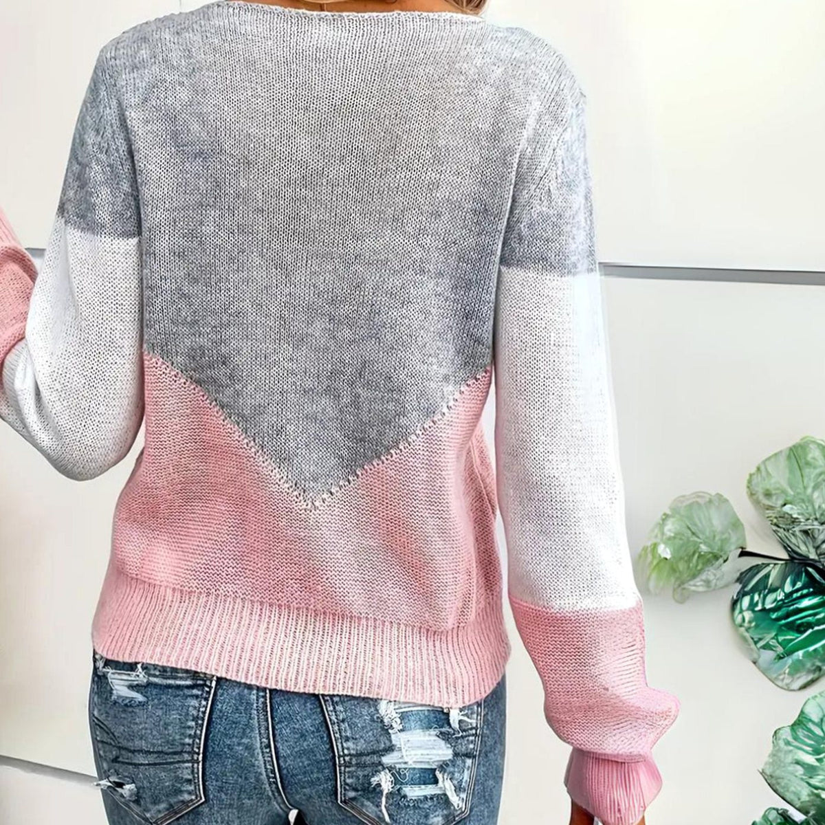 Women's Relaxed-Fit Color-Block Knit Pullover with Mesh Detail