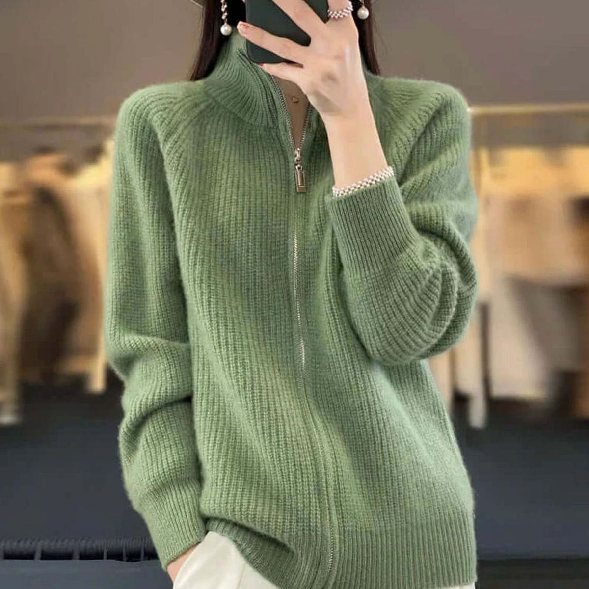 Women's Relaxed-Fit Half-Zip Ribbed Knit Sweater