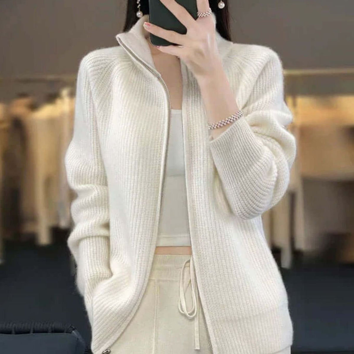 Women's Relaxed-Fit Half-Zip Ribbed Knit Sweater