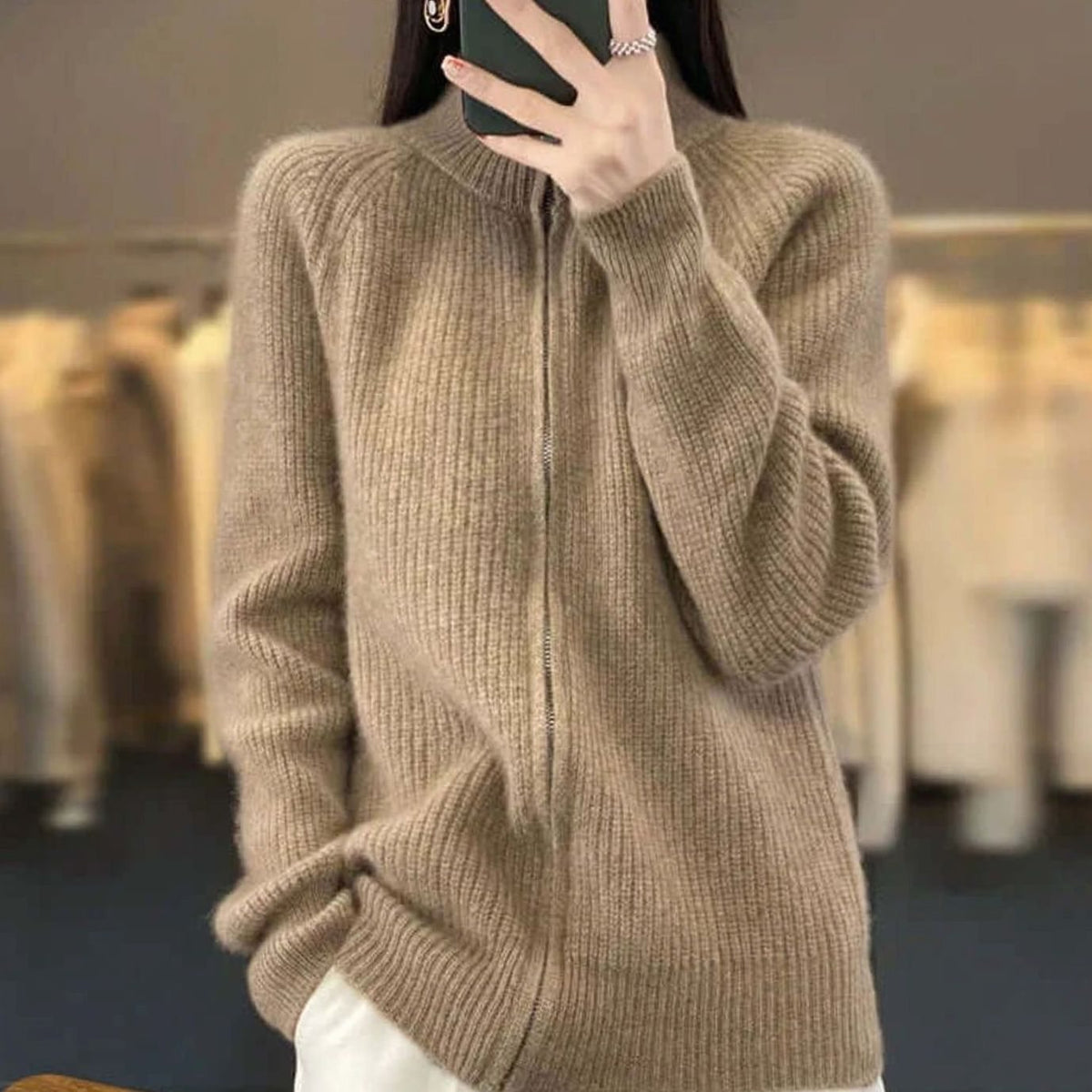 Women's Relaxed-Fit Half-Zip Ribbed Knit Sweater