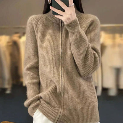 Women's Relaxed-Fit Half-Zip Ribbed Knit Sweater