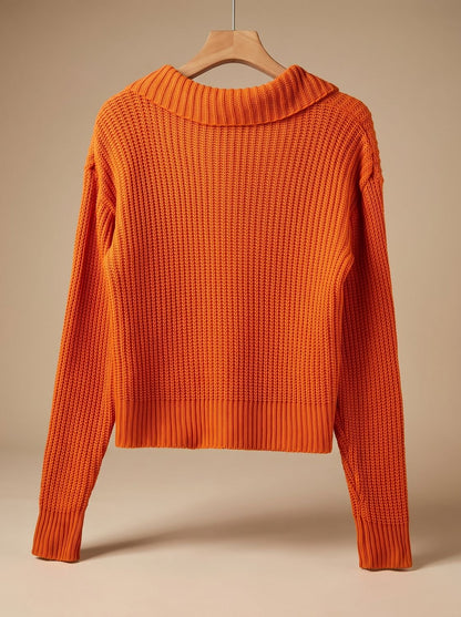Women's Relaxed-Fit Ribbed-Knit Fold-Over Collar Sweater