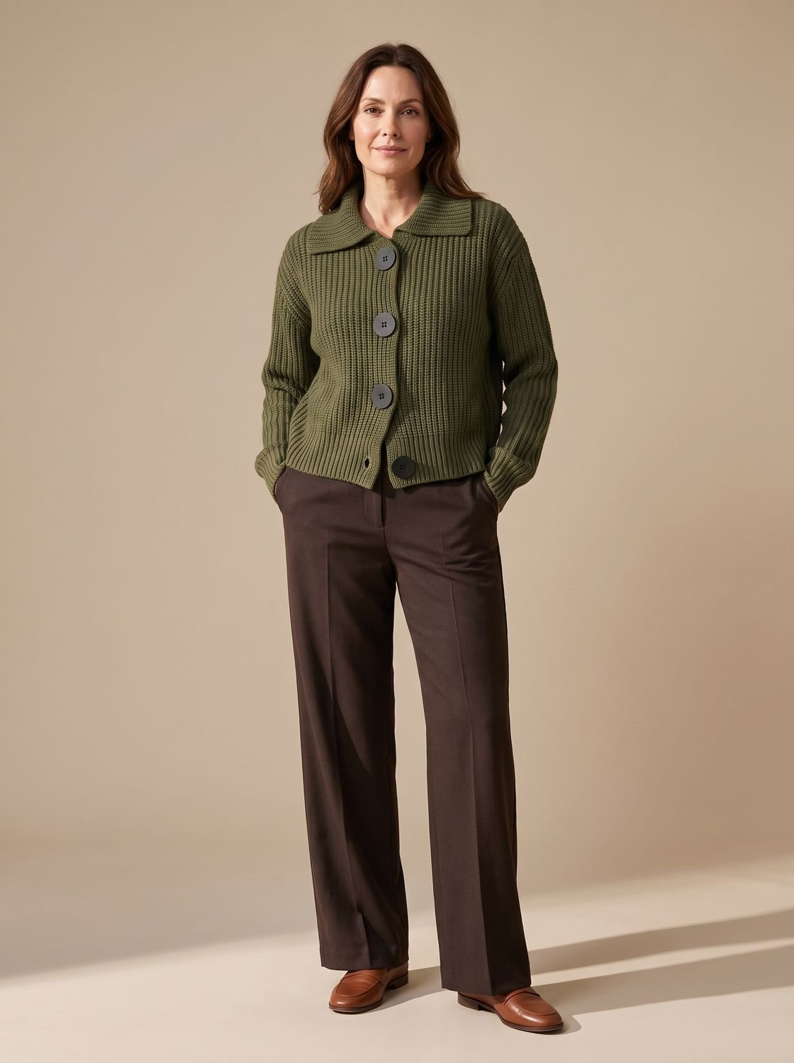 Women's Relaxed-Fit Ribbed-Knit Fold-Over Collar Sweater