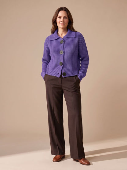 Women's Relaxed-Fit Ribbed-Knit Fold-Over Collar Sweater