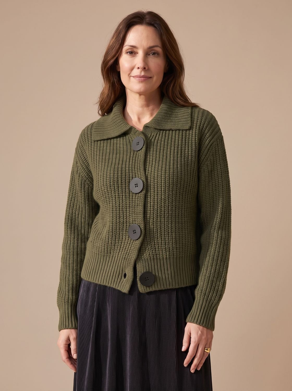 Women's Relaxed-Fit Ribbed-Knit Fold-Over Collar Sweater