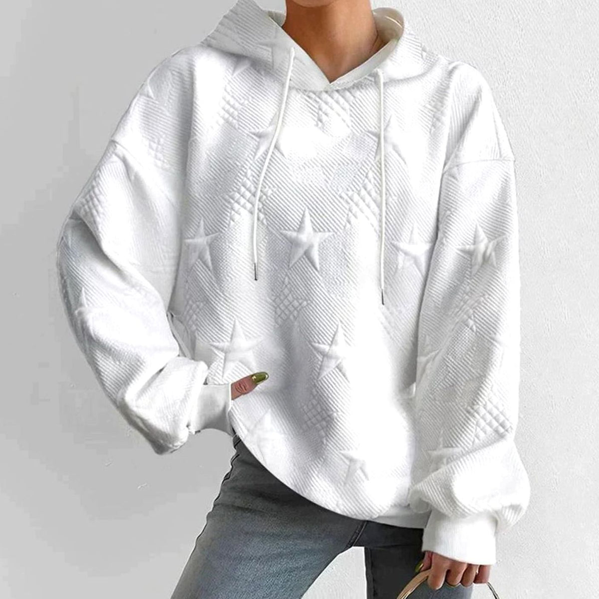 Women's Relaxed-Fit Star-Embossed Drawstring Hoodie Sweatshirt