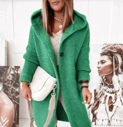 Women's Relaxed Longline Hooded Button-Up Knit Cardigan Jacket