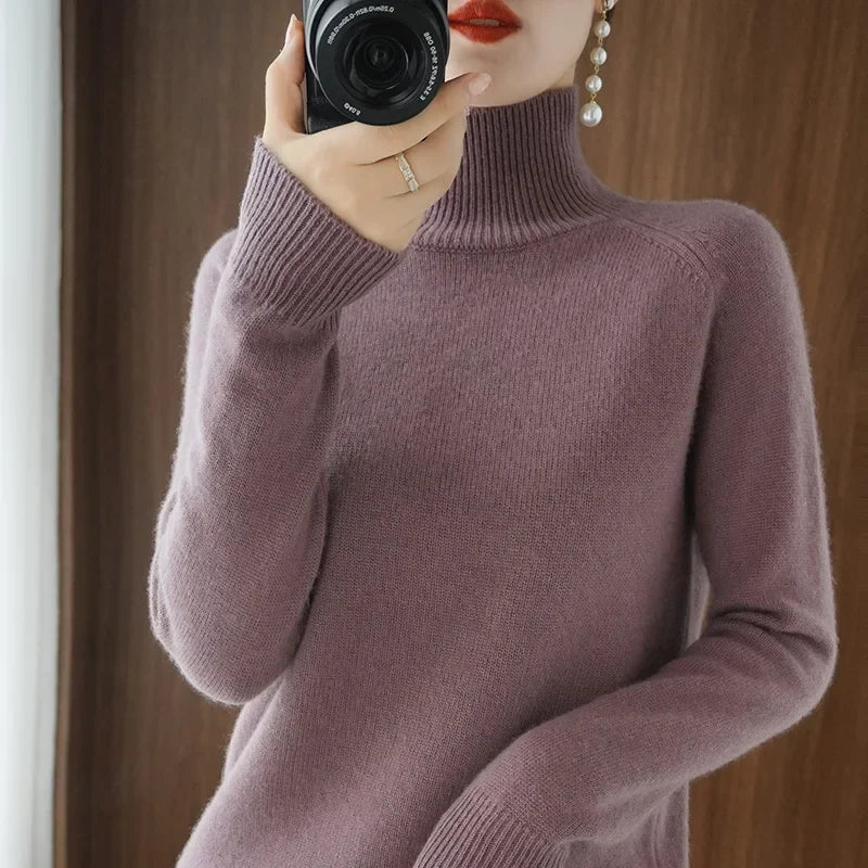 Women's Soft Merino Wool Turtleneck Knit Sweater