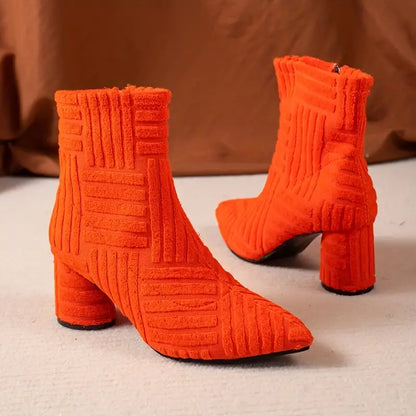 Women's Solid Colour Boots with Block Heel