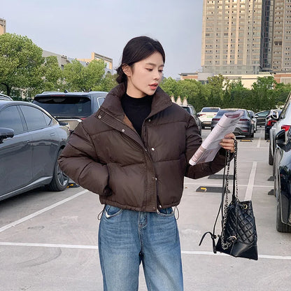 Women's Stand Collar Winter Cropped Puffer Jacket