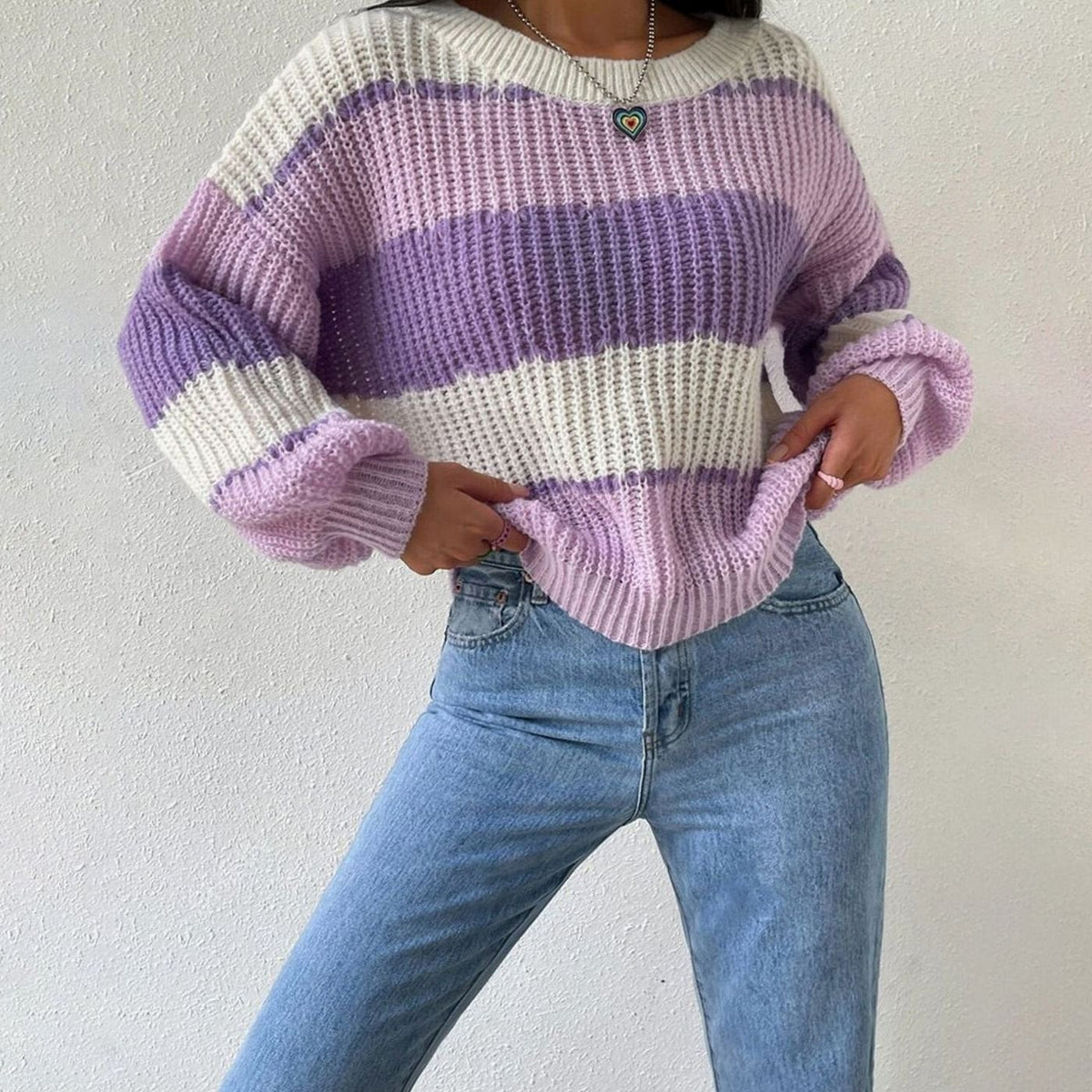 Women's Striped Chunky-Knit Relaxed-Fit Pullover Sweater