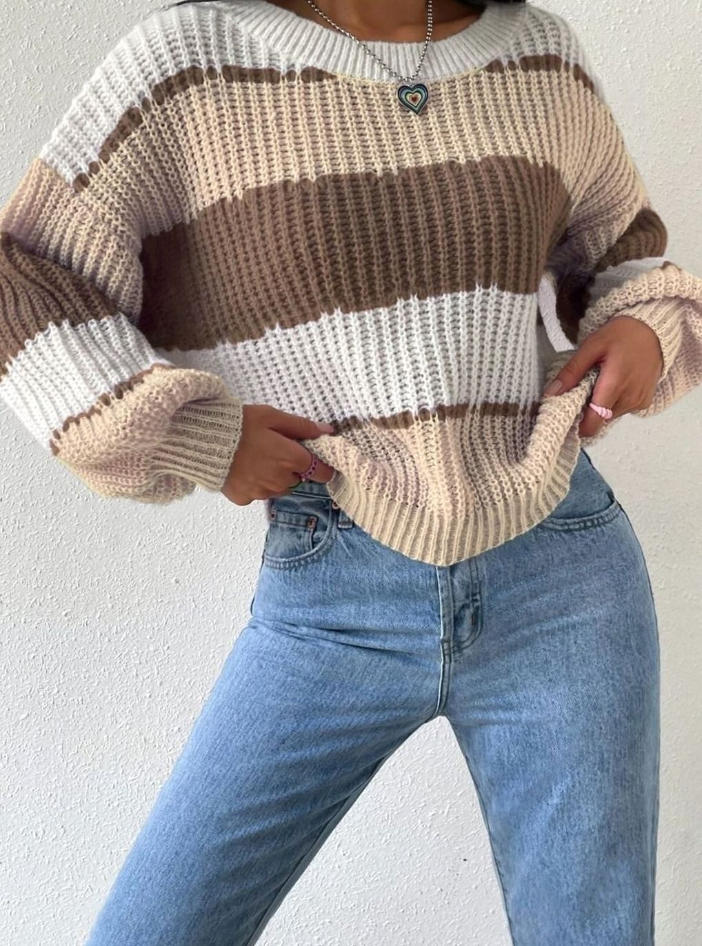 Women's Striped Chunky-Knit Relaxed-Fit Pullover Sweater