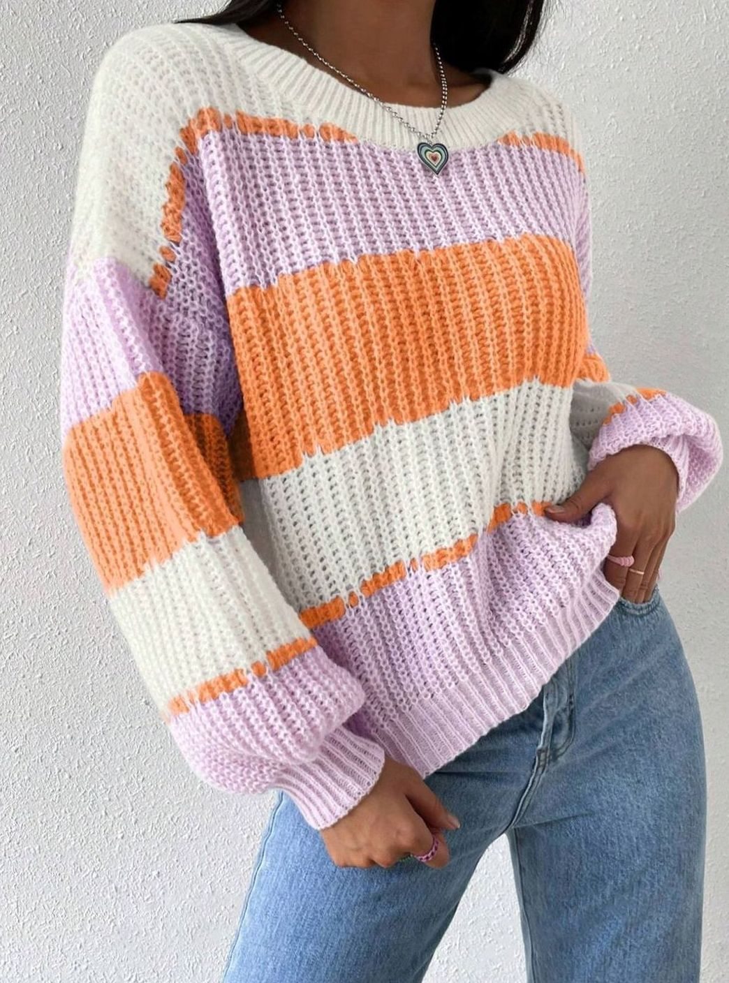 Women's Striped Chunky-Knit Relaxed-Fit Pullover Sweater