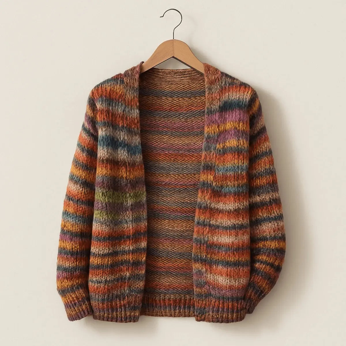 Women's Striped Open-Front Long-Sleeve Knit Cardigan