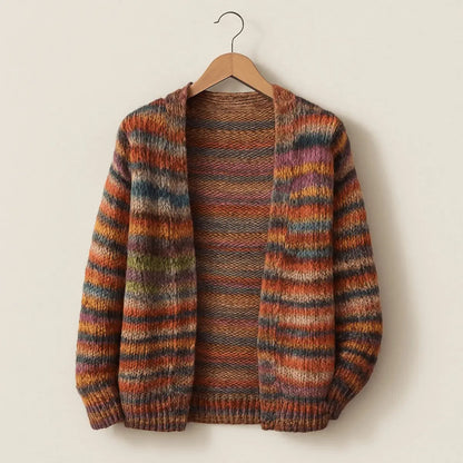 Women's Striped Open-Front Long-Sleeve Knit Cardigan