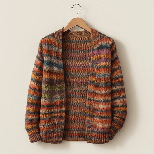 Women's Striped Open-Front Long-Sleeve Knit Cardigan