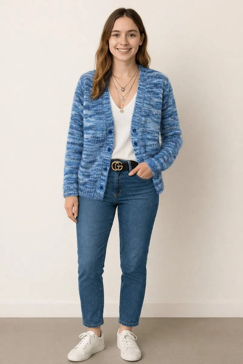 Women's Striped Open-Front Long-Sleeve Knit Cardigan