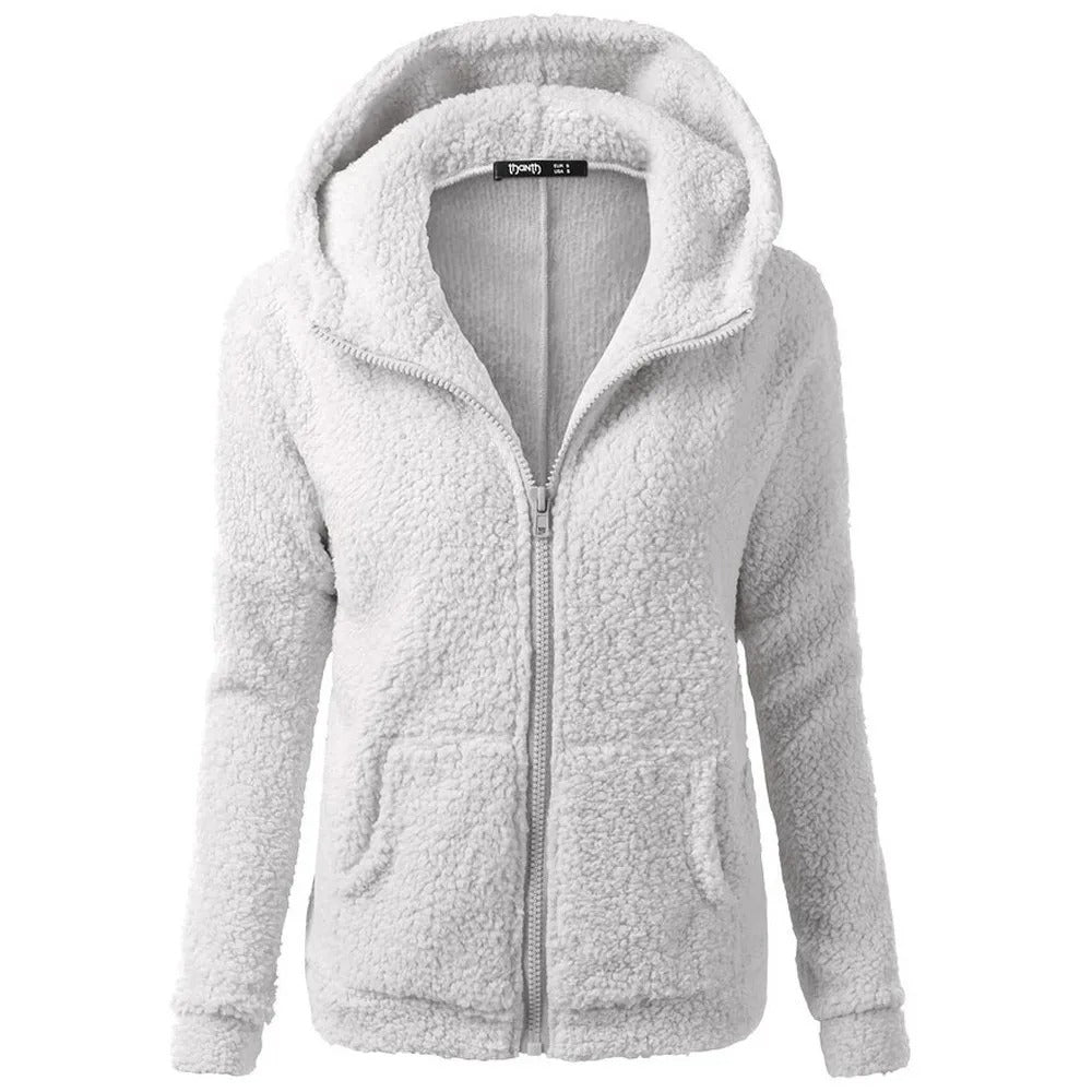 Women's Stylish Hooded Zip-Up Winter Fleece Jacket