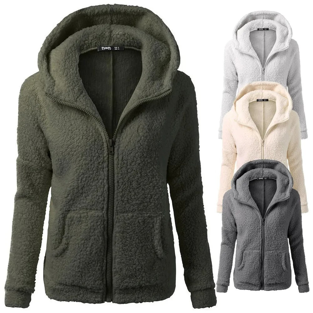 Women's Stylish Hooded Zip-Up Winter Fleece Jacket
