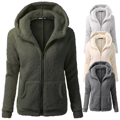 Women's Stylish Hooded Zip-Up Winter Fleece Jacket