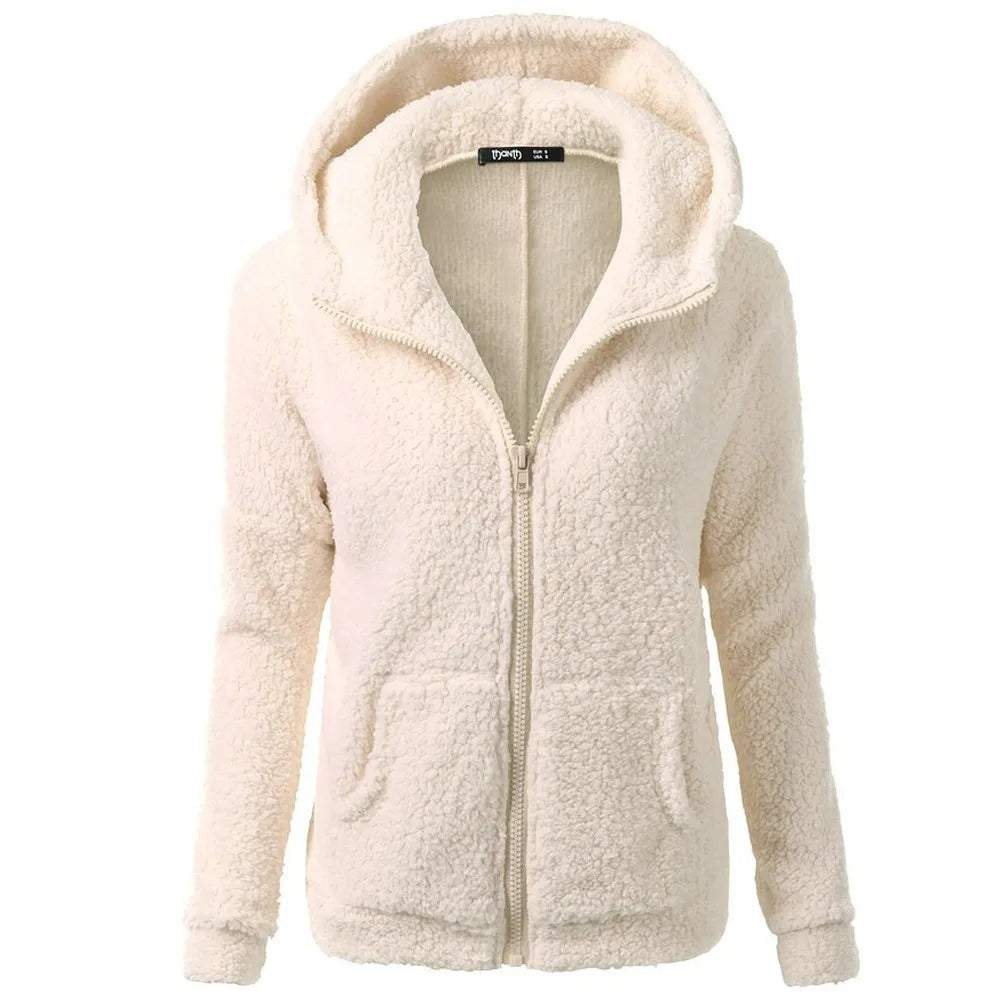 Women's Stylish Hooded Zip-Up Winter Fleece Jacket
