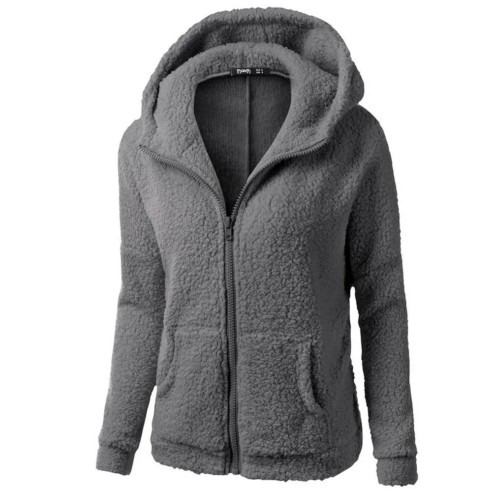Women's Stylish Hooded Zip-Up Winter Fleece Jacket