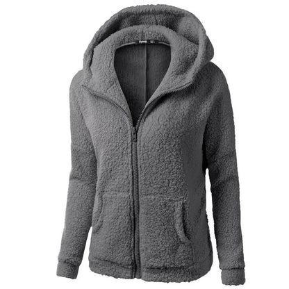Women's Stylish Hooded Zip-Up Winter Fleece Jacket