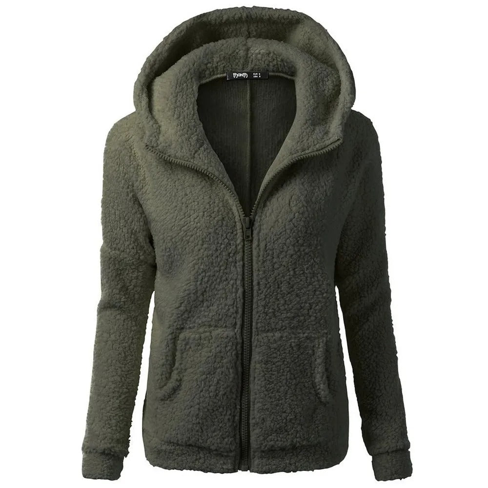 Women's Stylish Hooded Zip-Up Winter Fleece Jacket