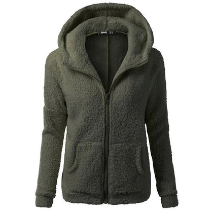 Women's Stylish Hooded Zip-Up Winter Fleece Jacket