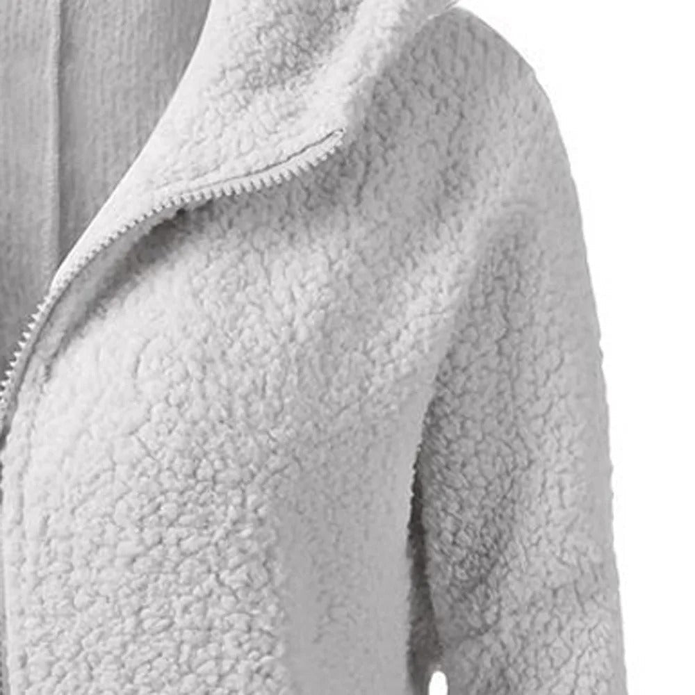Women's Stylish Hooded Zip-Up Winter Fleece Jacket