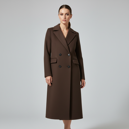 Women's Timeless Textured Double-Breasted Coat with Lapels