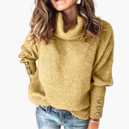 Women's Turtleneck Sweater with Sleeve Buttons