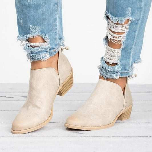 Women's Vintage Slip-On Block Heel Ankle Boots