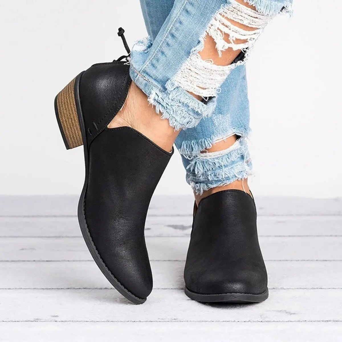 Women's Vintage Slip-On Block Heel Ankle Boots