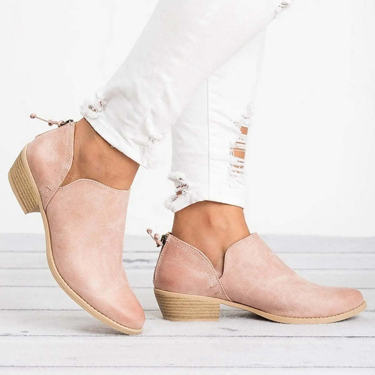 Women's Vintage Slip-On Block Heel Ankle Boots