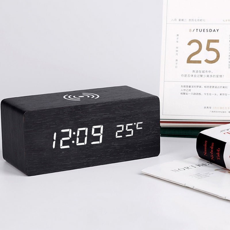 Smart Wooden Alarm Clock with Fast Wireless Charging - Cofik