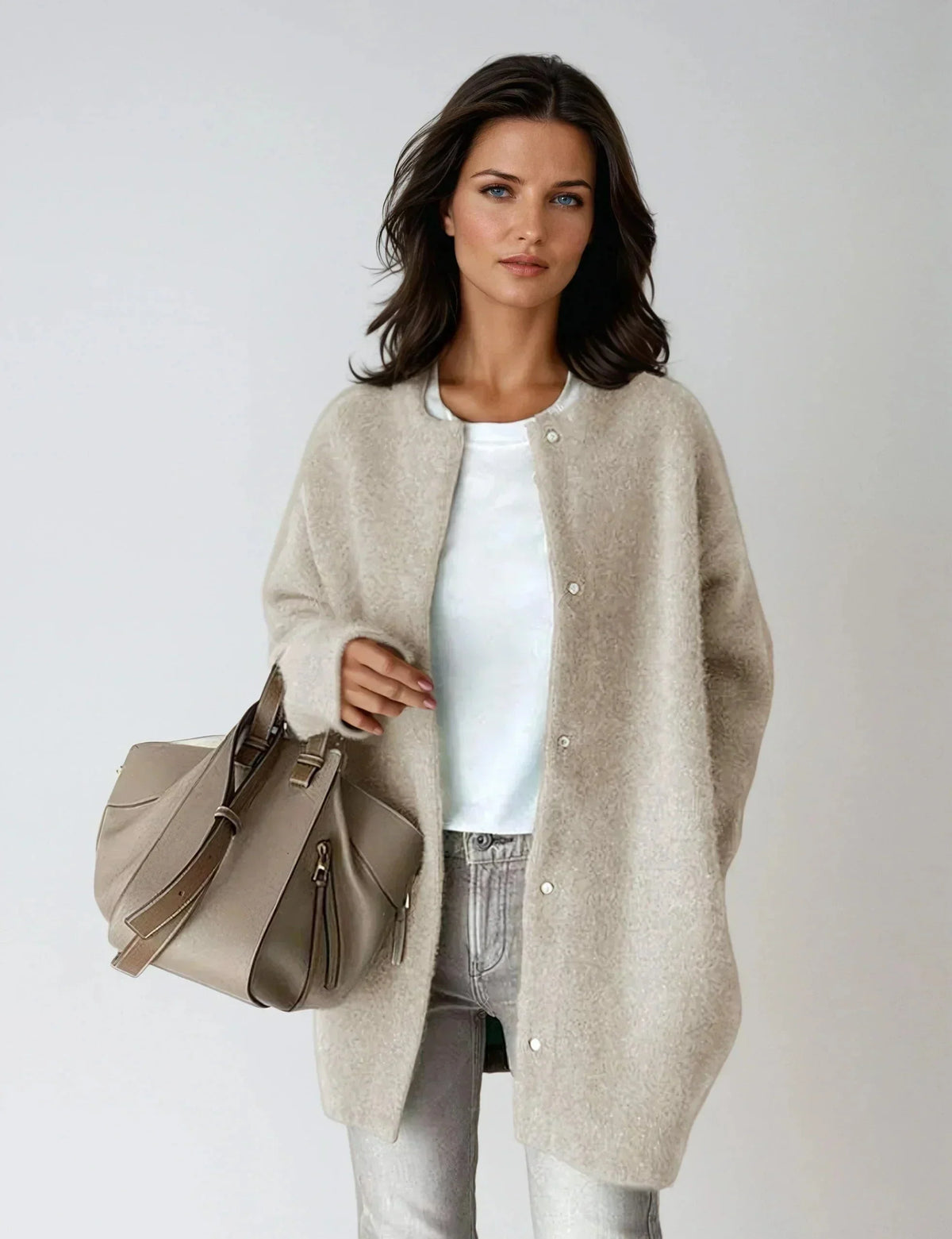 Wool-Blend Button-Up Cardigan