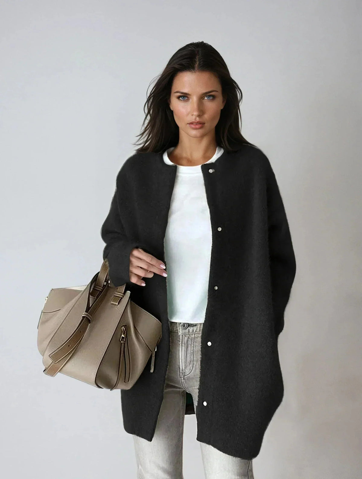 Wool-Blend Button-Up Cardigan